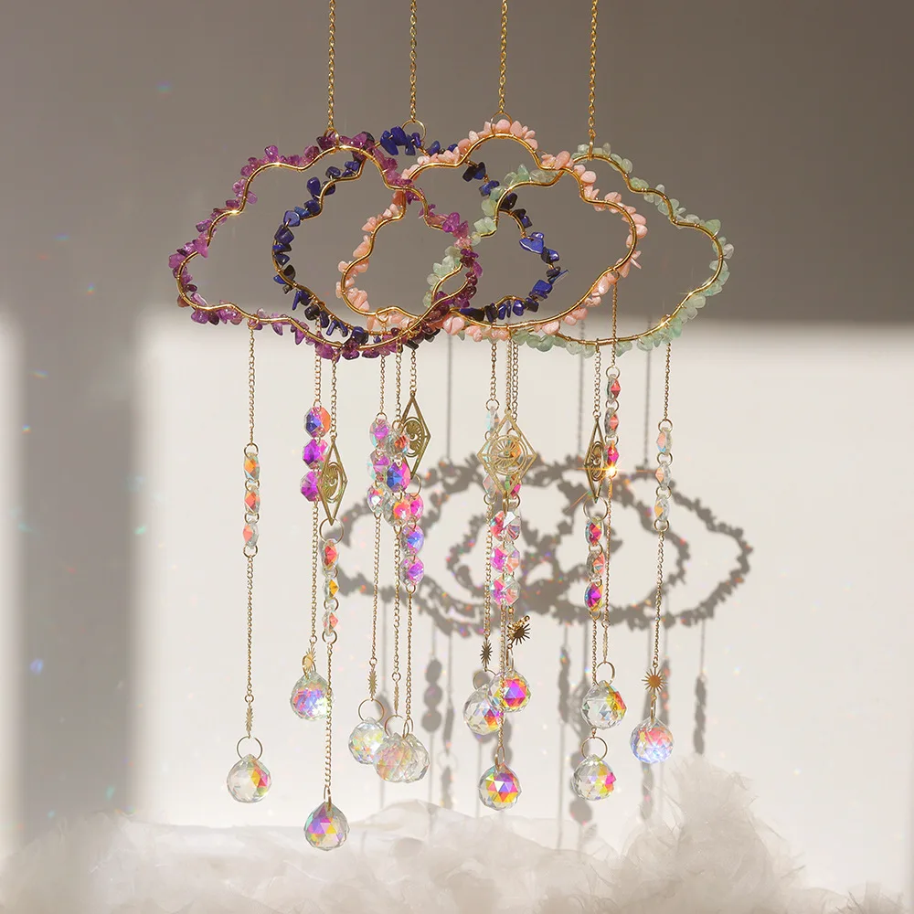 Cloud Suncatcher Wall Hanging Crystal Wind Chime Rainbow Maker Light Catcher Car Accessories Christmas Home Decor Sun Catcher