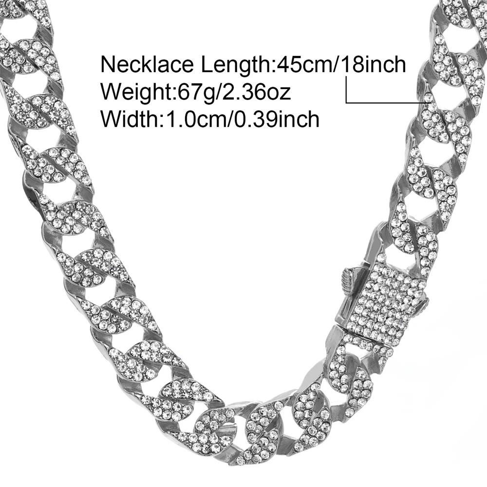 HIP HOP 10MM Cuban Link Chain 2Row Iced Out Rapper Heavy Necklaces For Men Women Choker Jewelry Spring Clasp