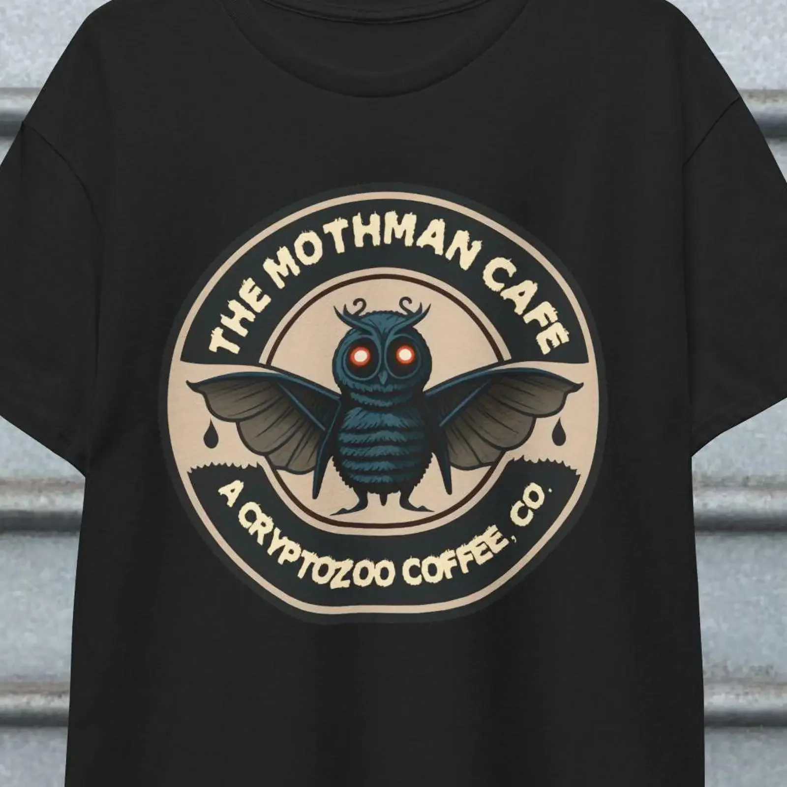 The Mothman Cafe Cryptozoo Coffee T shirt Cryptozoology Cryptid Funny for Moth Man Fans vintage Washed Comfortable