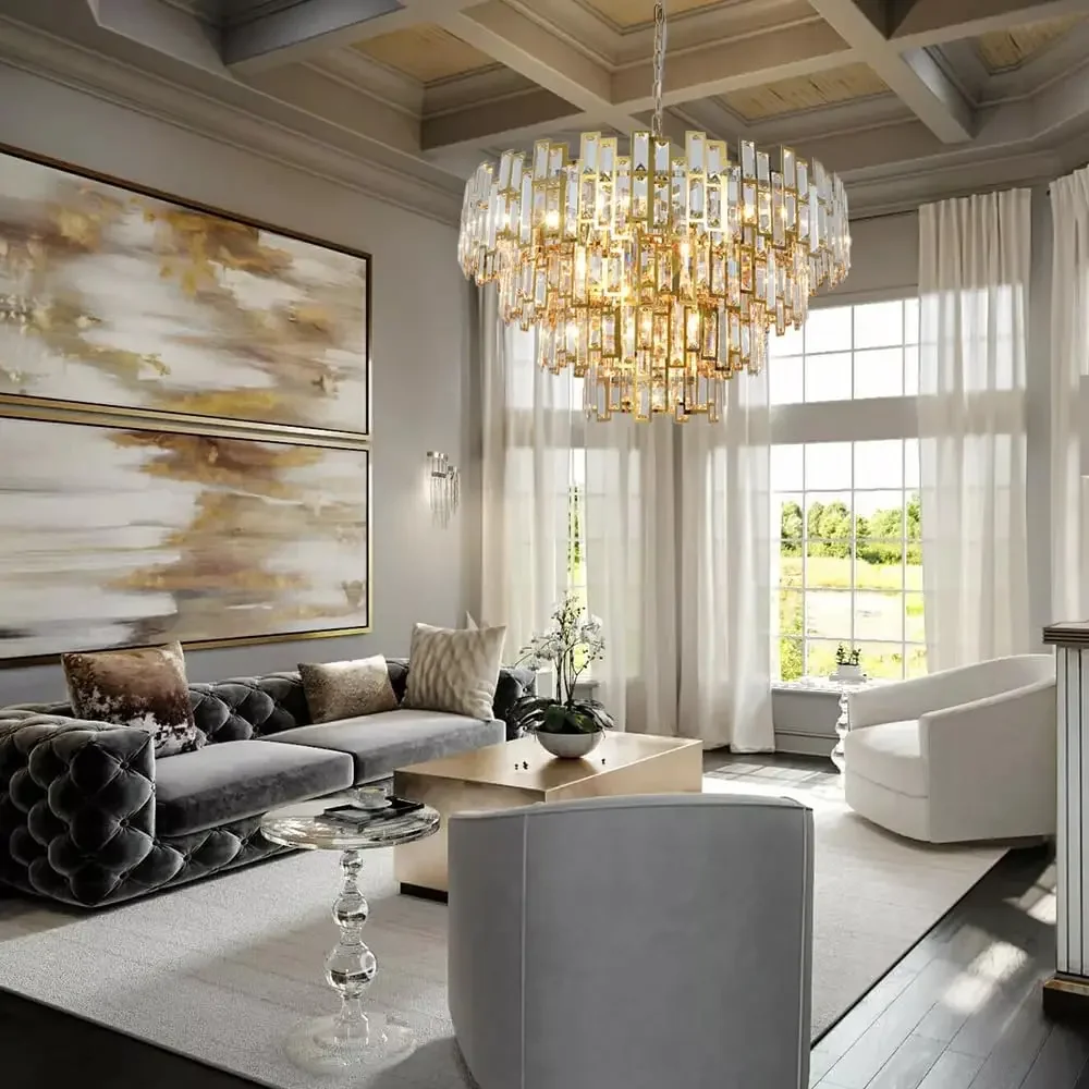 Modern Gold Crystal Chandelier Lighting For Dining Rooms Kids Bedroom Foyer Entryway Ceiling Hanging Pendant Light Fixture