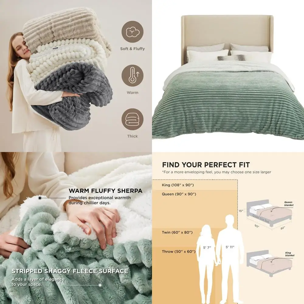 

Уютное флисовое одеяло King Size — ультрамягкое, плотное и теплое для зимы, шалфейно-зеленое, 108x90 дюймов
