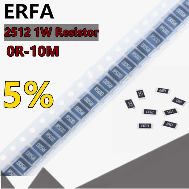 

50pcs 2512 SMD Chip Resistor 1W 5% 0R-10M R100 R010 R001 R300 R020 0.1R 1R 10R 100R 470K 470R 100K 220K 1K 47K 4.7K 10K 1M ohm