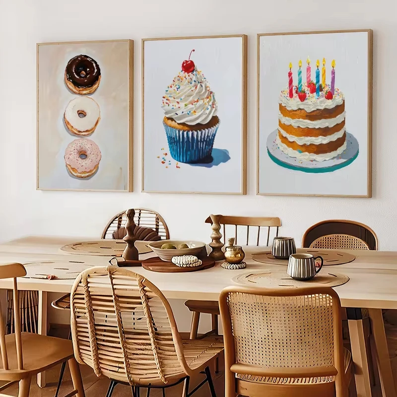 Minimalist Colorful Food Posters Modern Kitchen Still Life Canvas Prints Ice Cream, Watermelon, Cake, Milk, Summer Home Decor