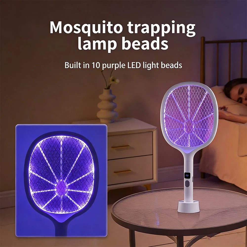 Rechargeable Electric Fly Swatter Type-C Detachable Handheld Insect Zapper Automatic Tapping for Indoor Outdoor Pest Control