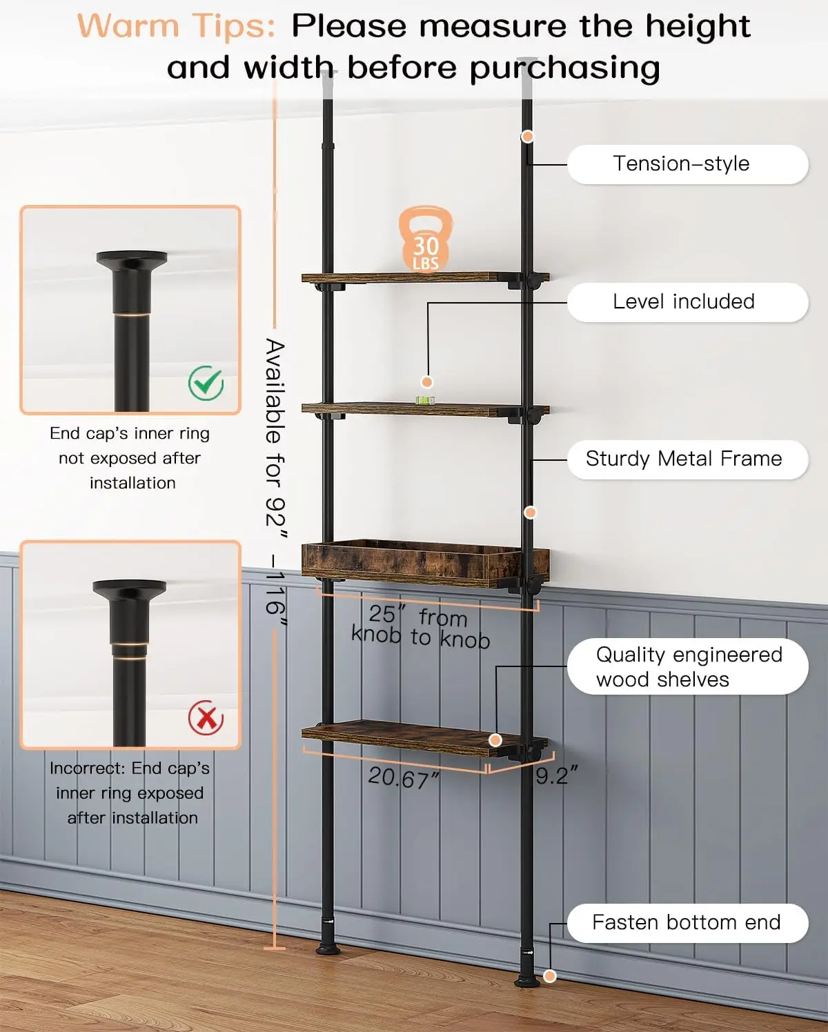 

4-Tier Over The Toilet Storage Shelf, Wood Bathroom Organizer Over Toilet Cabinet with Adjustable Shelf, Versatile Rack