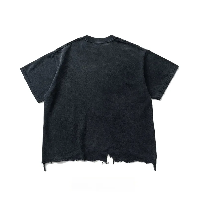 High Street Handmade Indigo Dye Patchwork Short Sleeve T Shirt Men Women Loose Drop Shoulder Casual Trendy Tee Men's Clothing