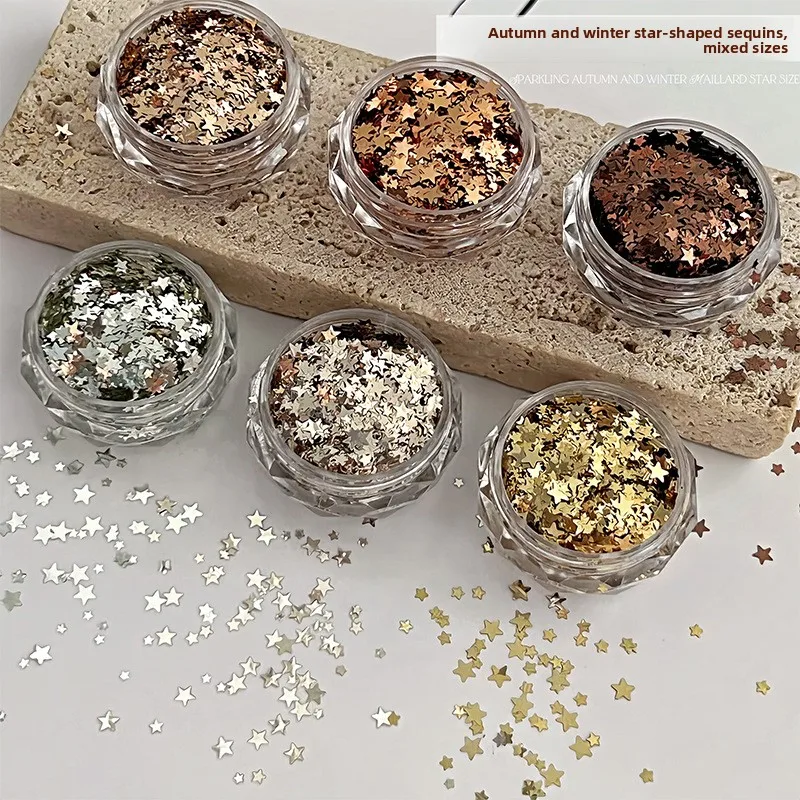 LYLE Fall Winter Maillard Star Sequins Mixed Sizes Mini Five Pointed Coffee Brown DIY Press On Nail Decoration Charms Women Gift