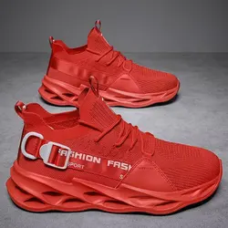 Summer Red Men's Running Shoes Knit Breathable Lightweight Running Sneakers Women Fashion Casual Outdoor Blade Sneakers For Men