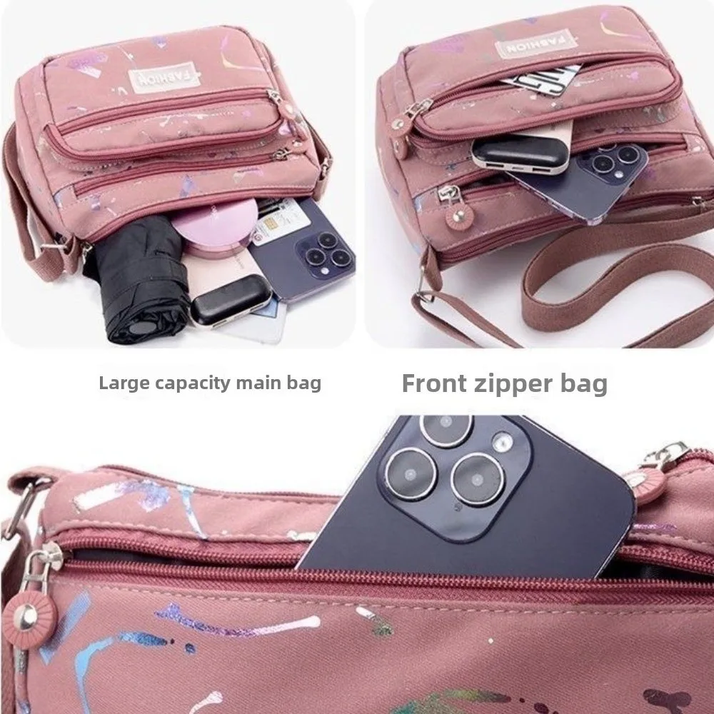 New Large Capacity Crossbody Bag Nylon Multi-layer Shoulder Bag Waterproof Adjustable Strap Mobile Phone Bag Women