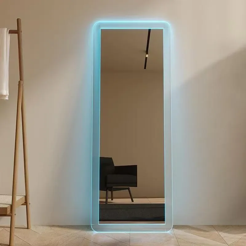 LED Acrylic Full Body Mirror Smart Light Simple Wall Mounted Floor Standing Mirror for Living Room Home Decor Fitting