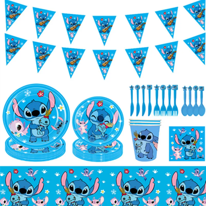 Disney Lilo Stitch Cartoon Theme Birthday Party Children's Tableware One Year Anniversary Celebration Decoration Event Supplies