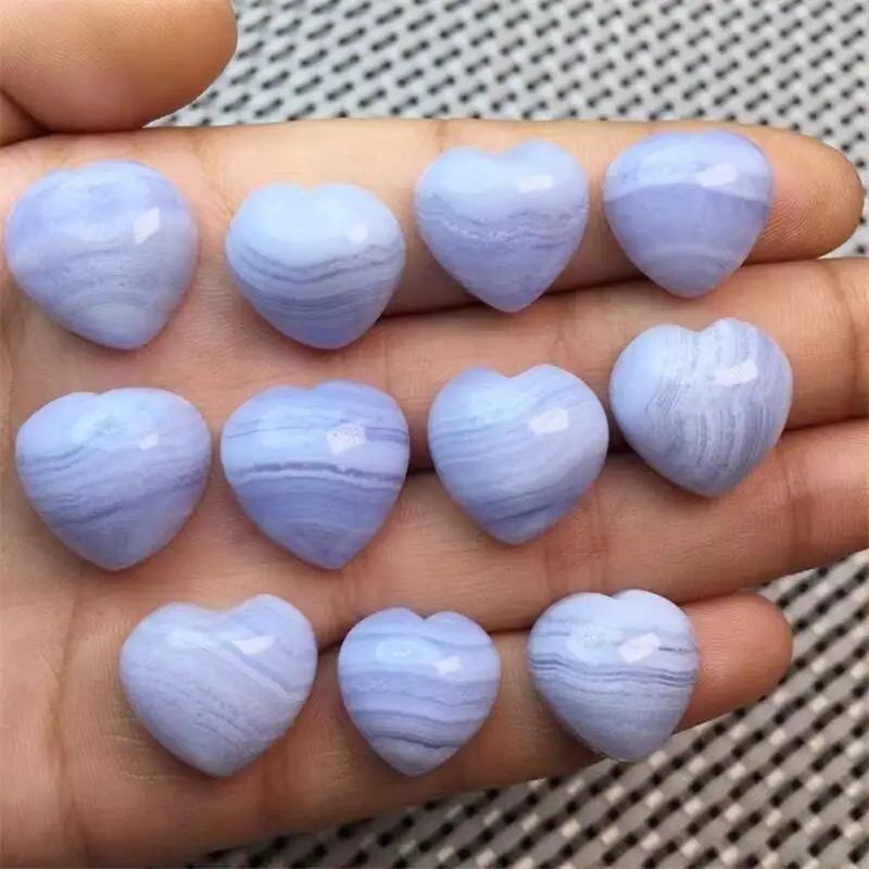 4PCS Natural Blue Lace Agate Heart Carving Gemstone Carved Figurine Gift Fashion Jewelry For Women Gift 14-17mm