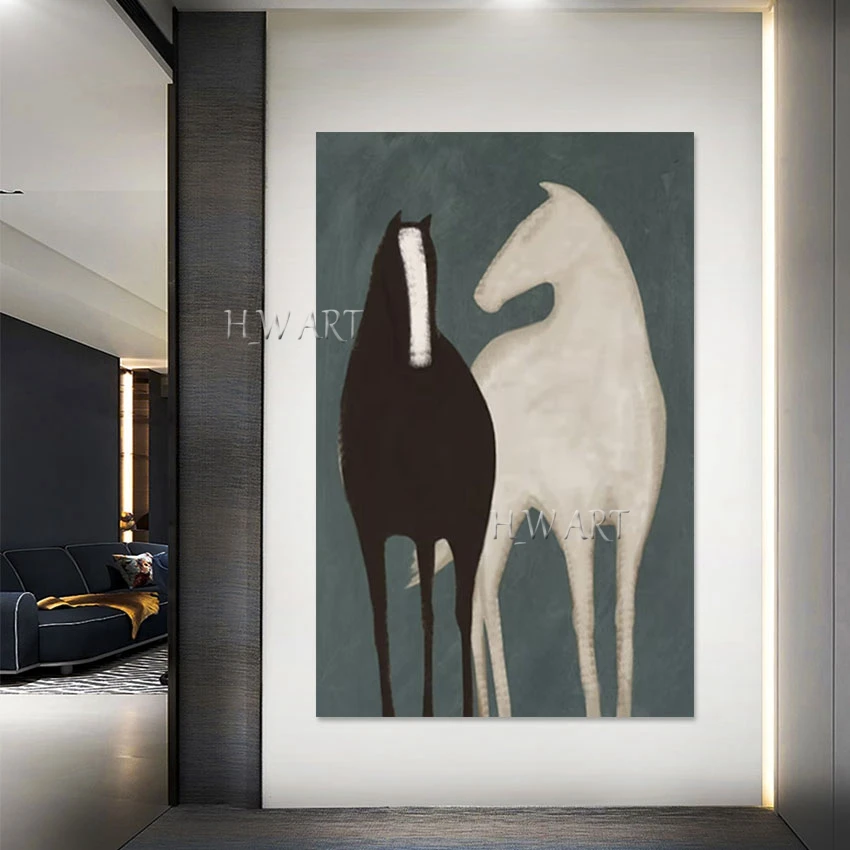 

Horse Decor Canvas Painting Handmade Abstract Picture Frameless Black And White Art Acrylic Textured Quality Posters On The Wall