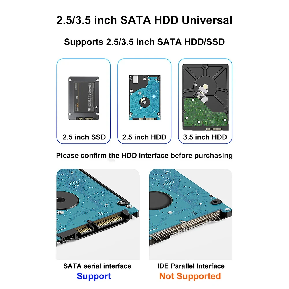 Efficiente docking station per HDD Dual Bay Docking station per HDD da clone offline con un clic SATA a USB 3.0 per HDD SSD da 2,5/3,5 pollici