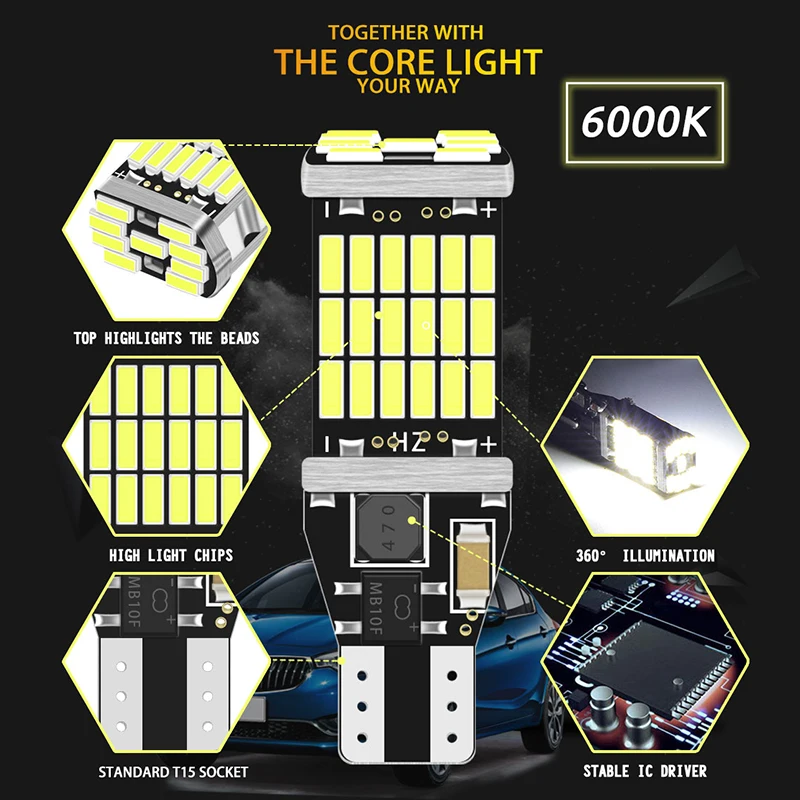 2pcs T15 3030 45chips W16W LED Backup Light Reserve Lamp Canbus Bulbs NO Error High Power LED Canbus W16W