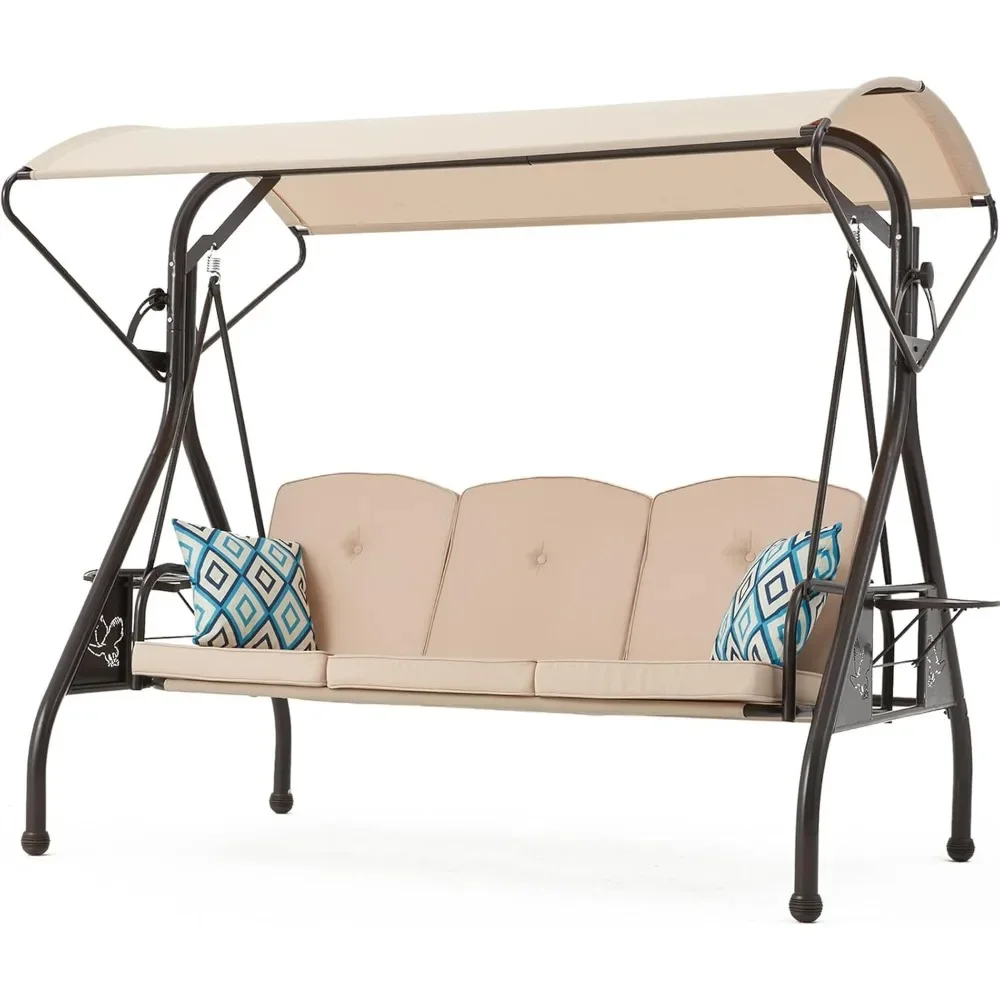 Patio Swing with Canopy - 800LBS Ultra Load Outdoor Swing with Cup Holder | 3-Seat Porch Swing