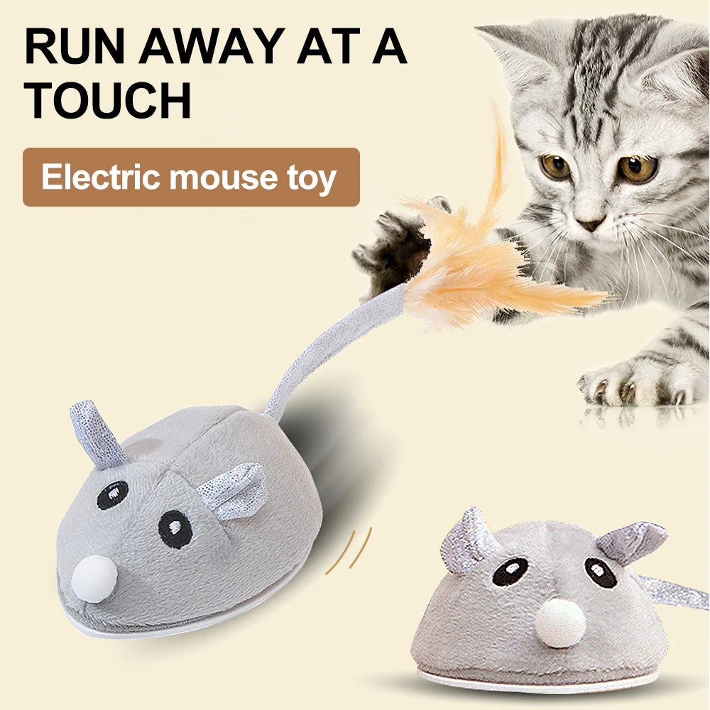 Cat Toys Automatic Interactive Plush Mouse Kitten Teaser Feather Toy Cute Motion Rat Pet Supplies USB Rechargeable Cat Products