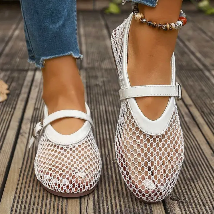 Women Mesh Ballet Flats Fishnet Ballerina Flats Comfortable Round Toe Ballet Shoes Breathable Casual Walking Shoes Zapatos Mujer view 3
