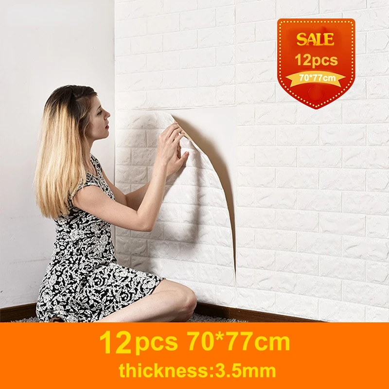 

12pcs Self adhesive Wallpaper Peel and Stick 3D Wall Panel Living Room Brick Stickers Bedroom Kids Room Brick Papers Home Decor