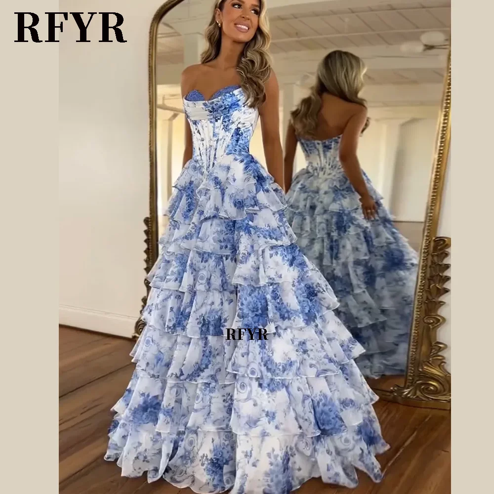 RFYR สายดอกไม้พรหม Vestidos De Novia จีบ Elegant Prom Dress 2025 ความยาวชั้น Party ชุดผู้หญิง...