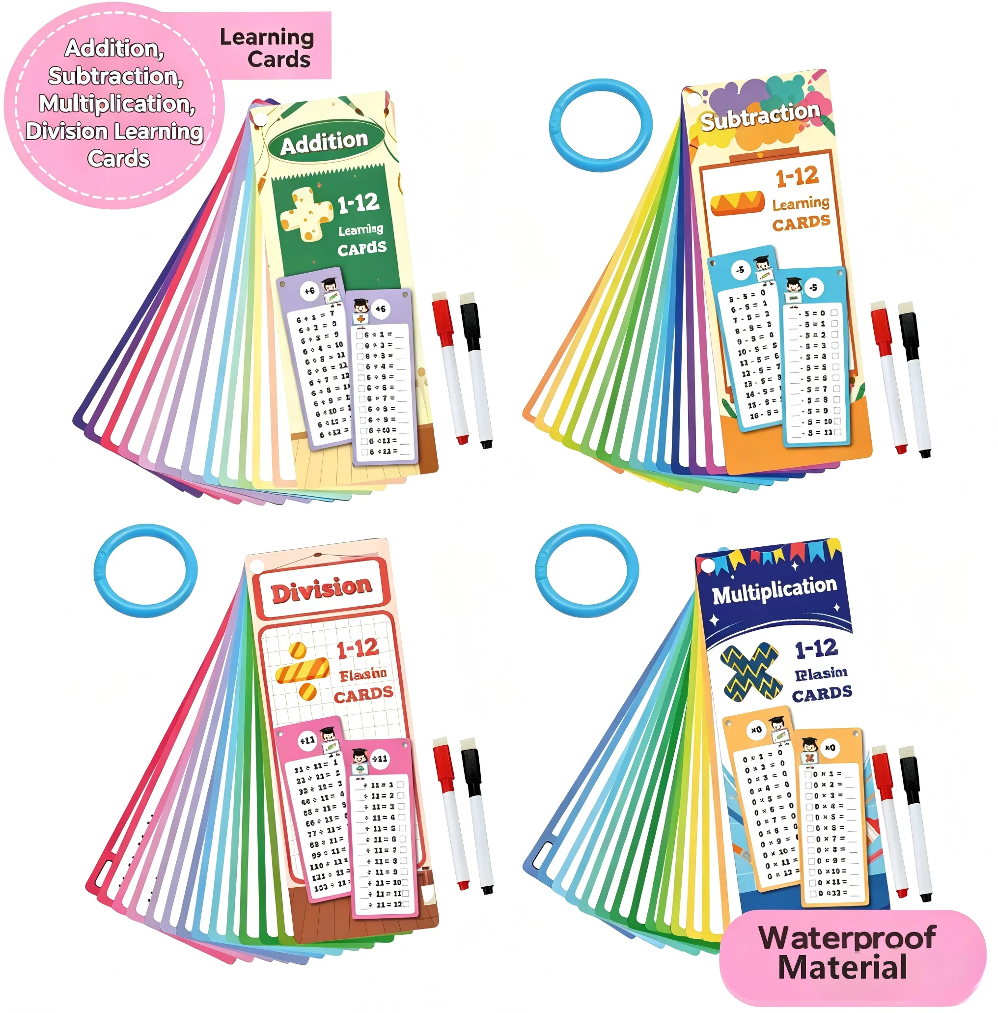Maths Training Cards Addition Subtraction Multiplication and Division Educational Toys Student Arithmetic with Erasable Pen