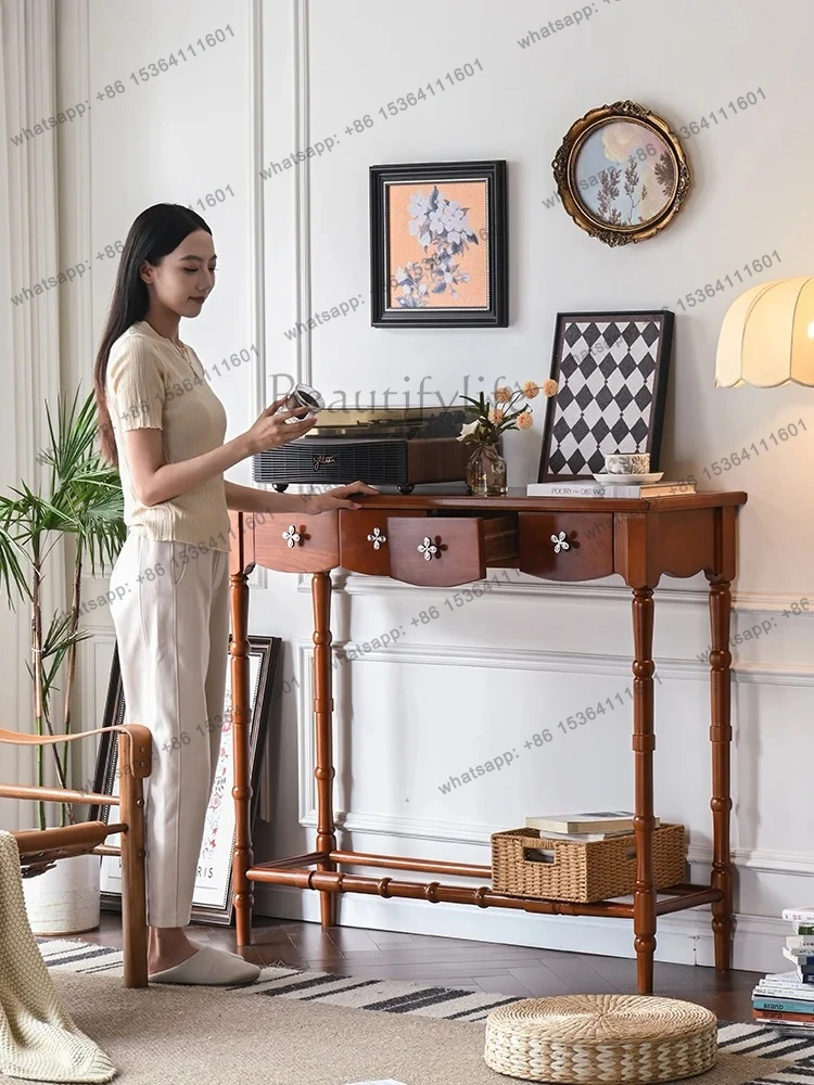 Solid Wood Semi-Circular Entryway Table Hallway Wall-Mounted Decorative Entryway Cabinet Simple Foyer Partition Cabinet