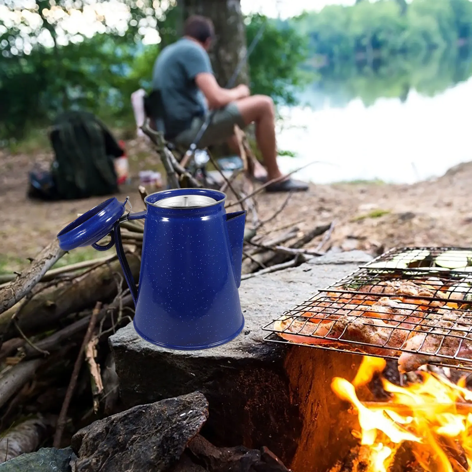 

Large Capacity Enamel Coffee Pot For Campfire Camping With Handle Vintage Style Water Kitchen Use Household Supplies Coffee
