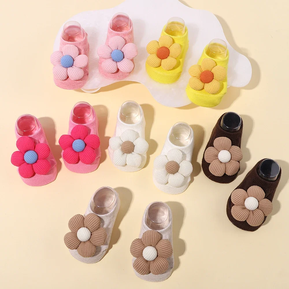 Sweet Multi -color Big Flower Knitted Short Socks Cute Baby Girl Non -slip Breathable Infant Floor Socks Newborn Birthday Gift