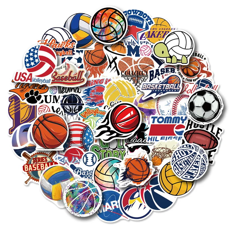 50pcs Ball Sports Sticker Pack Waterproof Phone Case Cute Laptop Skin Kawaii Packaging Aesthetic Stickers Stationery