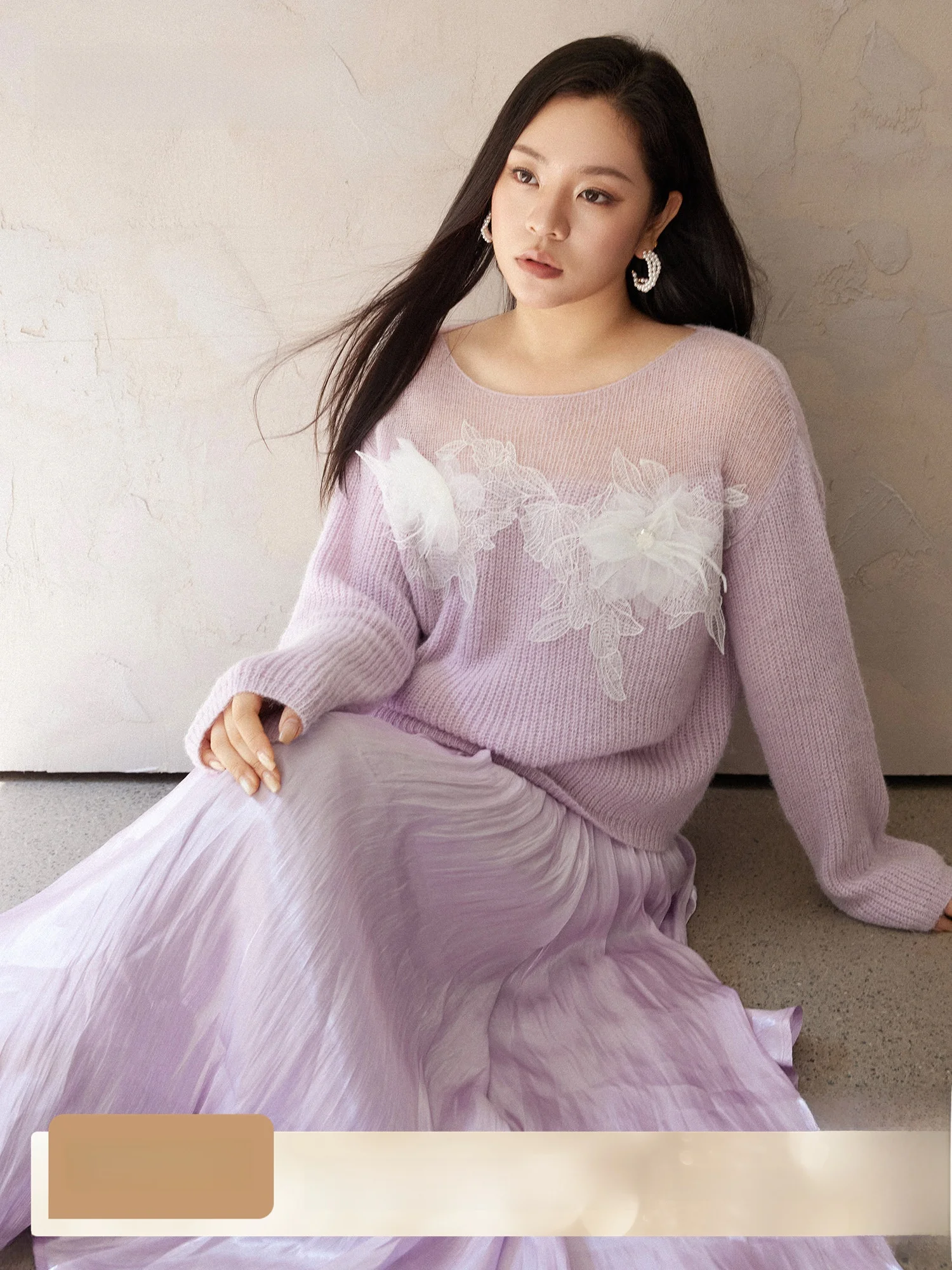 

Вязаный свитер Clouds between Flowers Long Sve Sweet Sle, круглая футболка с тонкой вуалью, объемный цветочный дизайн