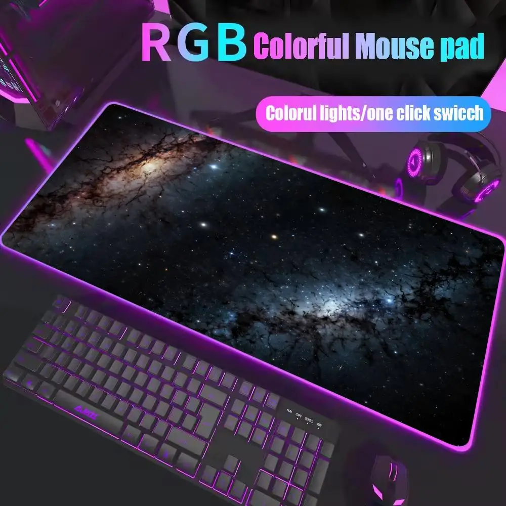 

Космический большой коврик для мыши RGB, игровой коврик для мыши, светодиодный коврик для мыши, геймерские коврики для мыши, настольный коврик для ПК, коврик для клавиатуры RGB, несколько размеров