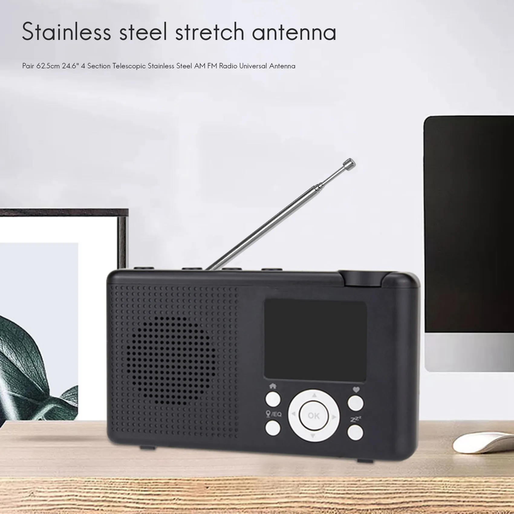 ユニバーサル伸縮ステンレス鋼am fmラジオアンテナ、4セクション、62.5cm、24.6 "、ペア