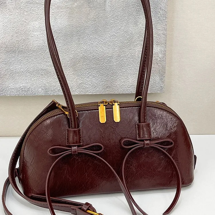 

2025 Genuine Leather Bow Accent Underarm Shoulder Bag for Women, Chic & Sophisticated with Adjustable Strap for Daily Elegance​
