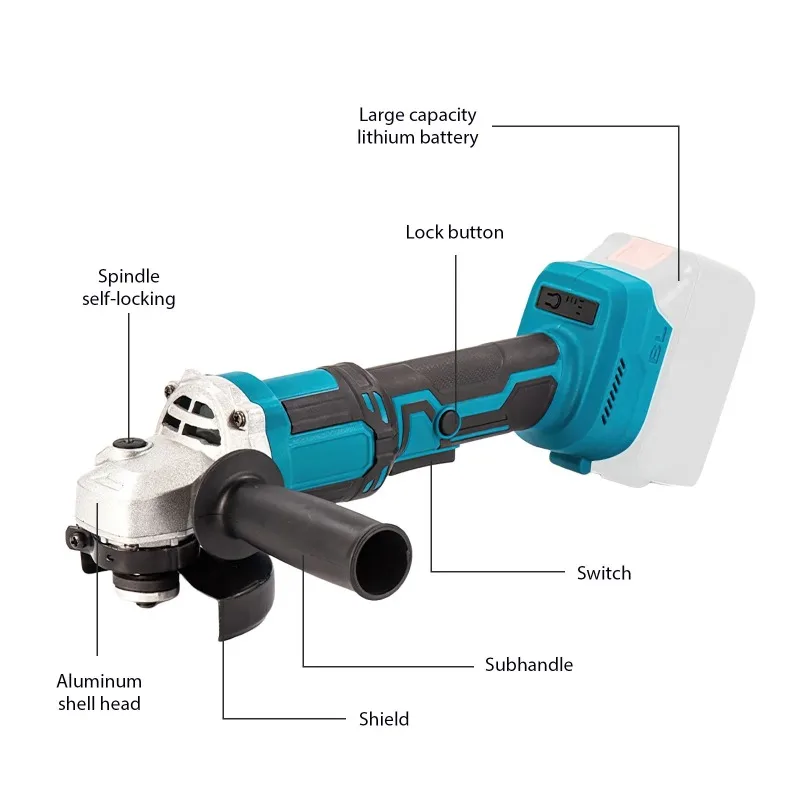 

【Premium】1000W 125MM Brushless Electric Angle Grinder 13000RPM Grinder Cutting Machine Woodworking Power Tools For 18V Battery