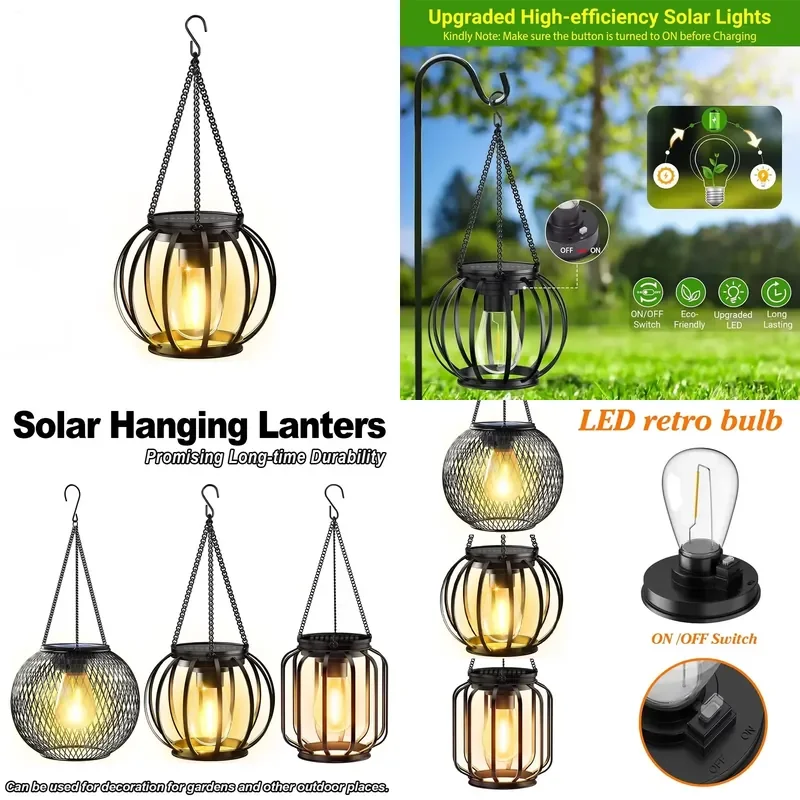 for  Solar LED Light Daylight Sensor Garden Outdoor Waterproof 3000k Landscape Wrought Iron with Durable Chain Decoration