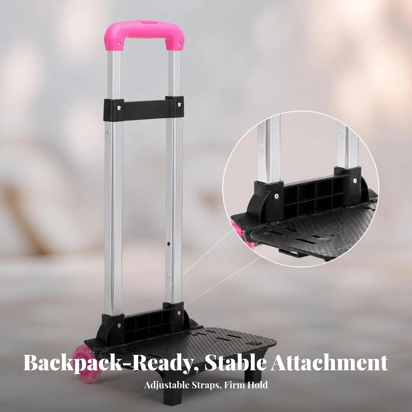 Backpack Trolley Frame Foldable Rolling Schoolbag Frame Schoolbag Carrier with Wheels Wheeled Rolling Backpack Cart Compact