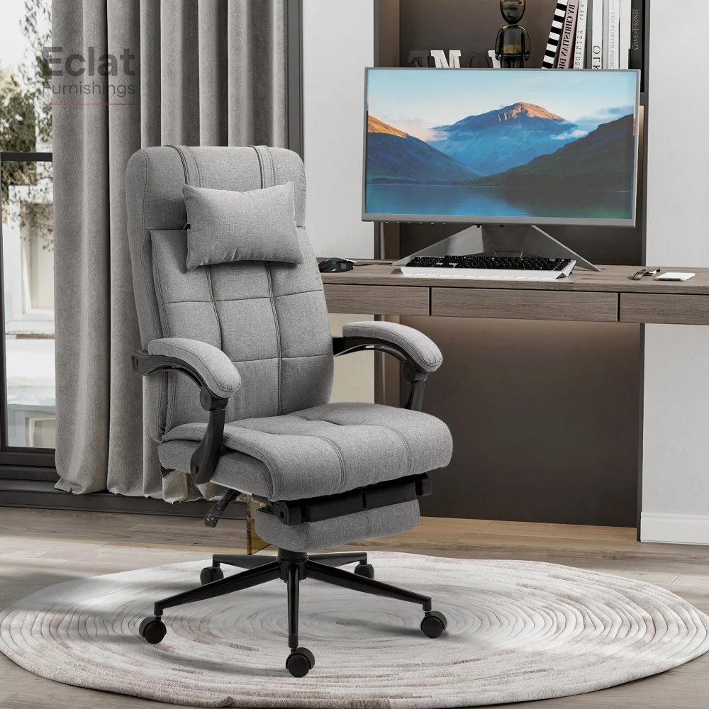 

Executive Linen-Feel Fabric Office Chair High Back Swivel Task Chair with Adjustable Height Upholstered Retractable Footrest,