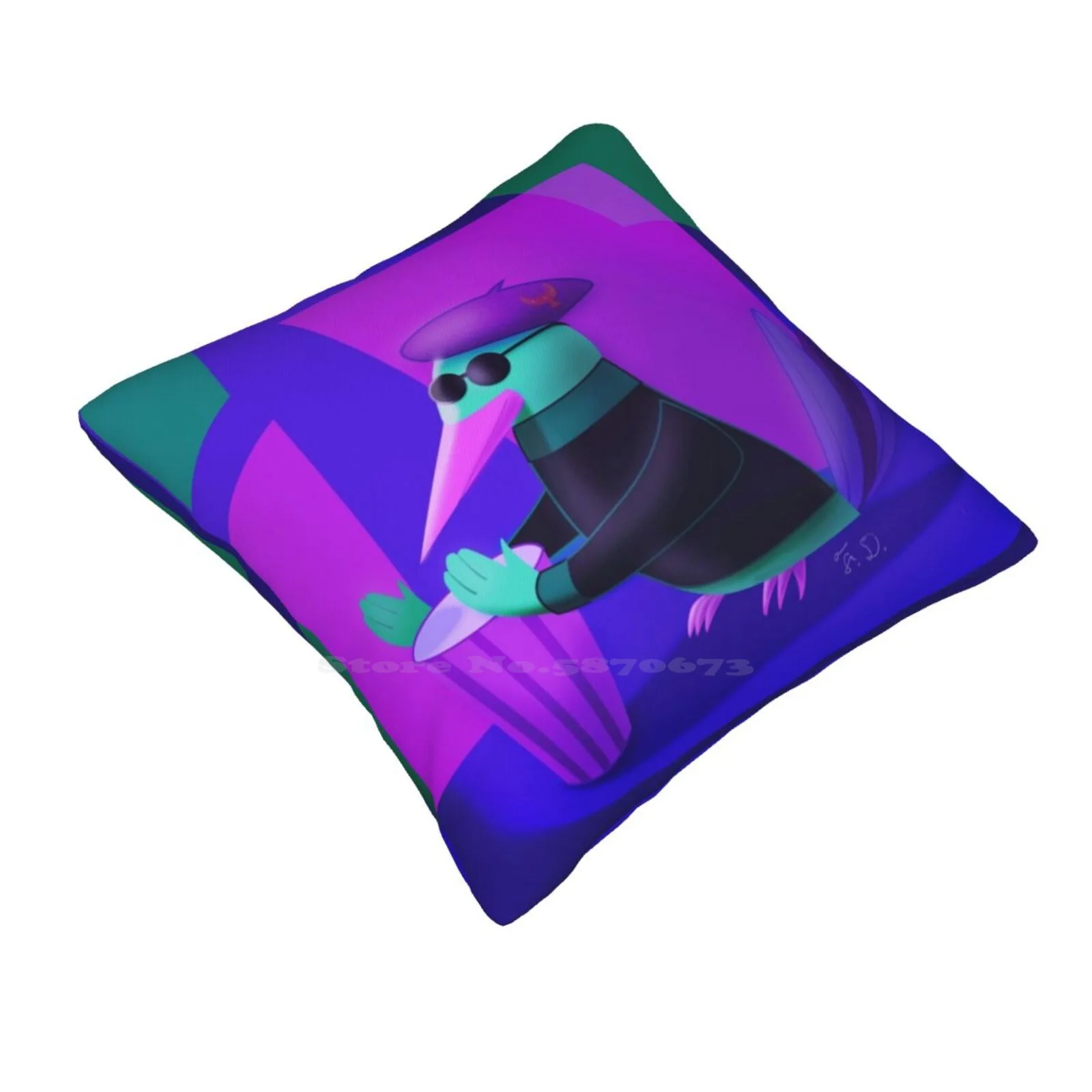 Feather Pillow Cover Hug Pillowcase Hummingbird Beret Beatnik Jazz Purple Green Blue Drums Pink Black Shadows Spotlight Music