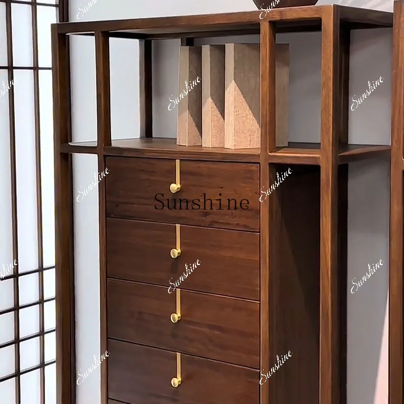 خزانة ذات أدراج من خشب الأبنوس، أرفف بسيطة، خزانة تخزين لغرفة المعيشة، خشب متين FT #4