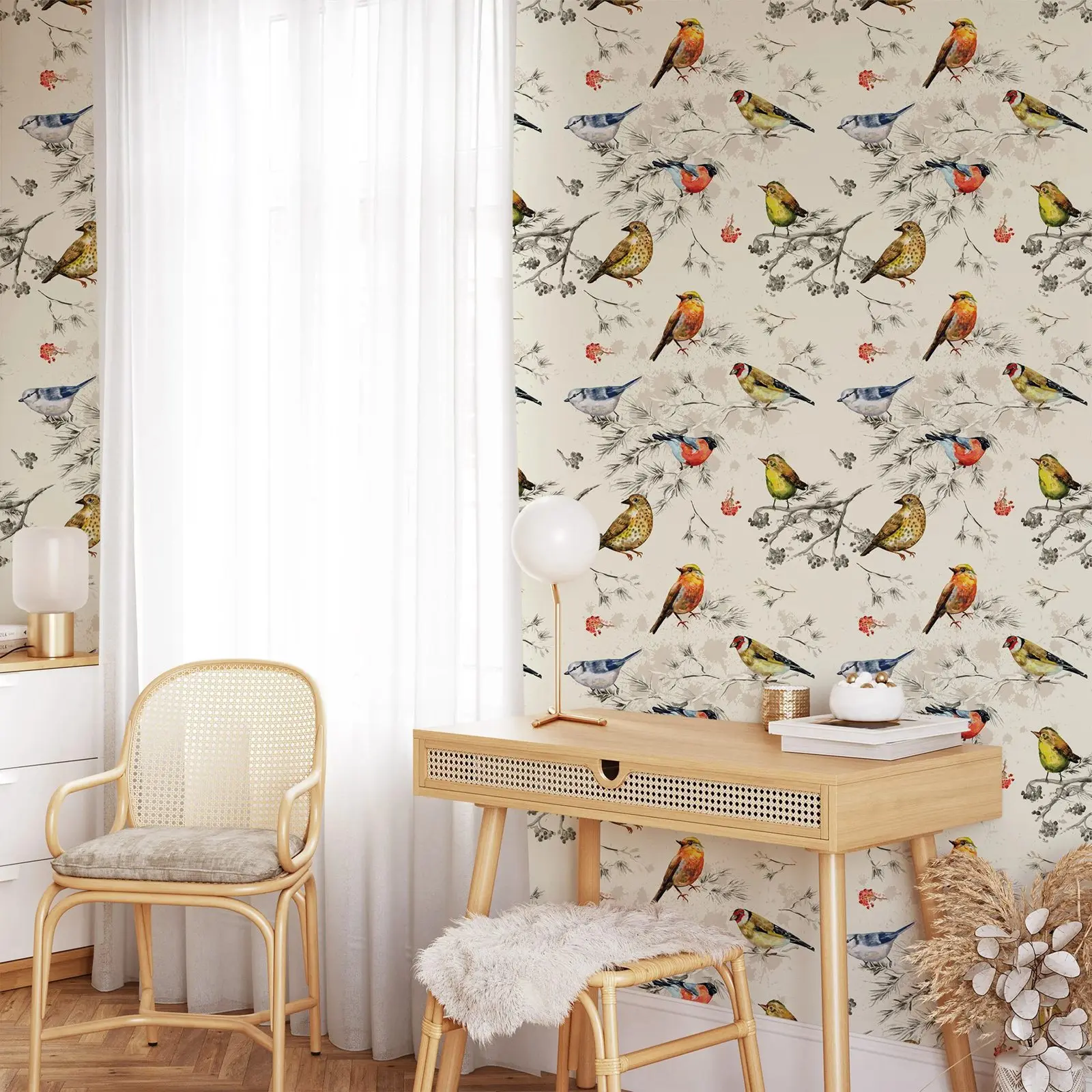 Birds Peel and Stick Wallpaper,Birds Flying Animal Wall Mural For Room Decor,Birds Branch Self-adhesive Or Traditional Wallpaper