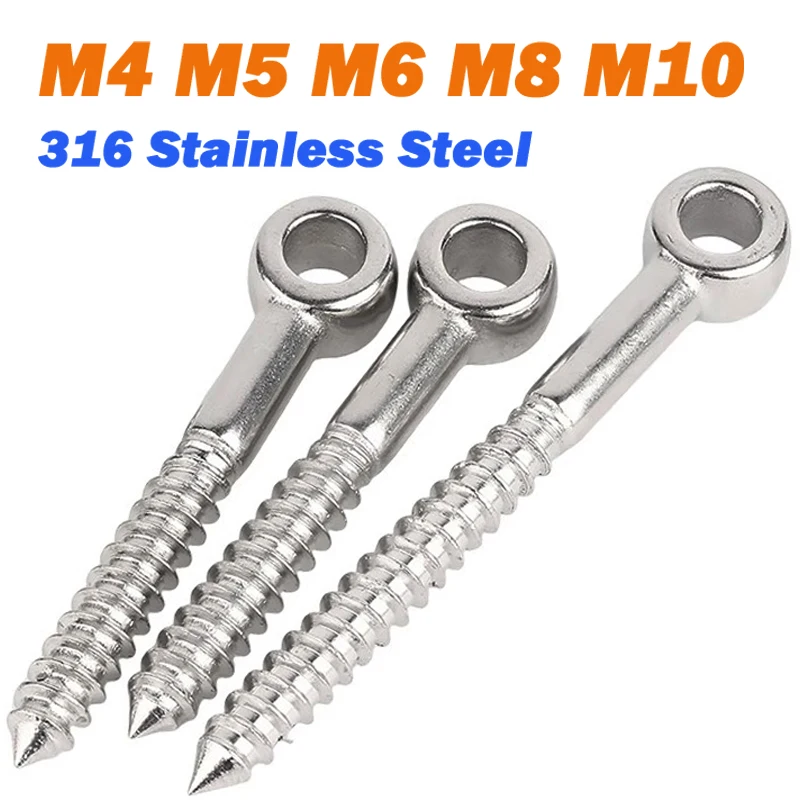 Leijiu Eye Shape Screws M4 M5 M6 M8 M10 316 Stainless Steel Wood Terminal Ring Eyelet Hooks Self Tapping Wire Rope Accessories