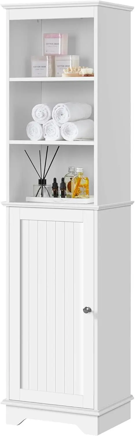 

Bathroom Storage Cabinet, Tall Slim Cabinet with 3 Shelves & Door, Floor Freestanding Linen Cabinet for Bathroom,