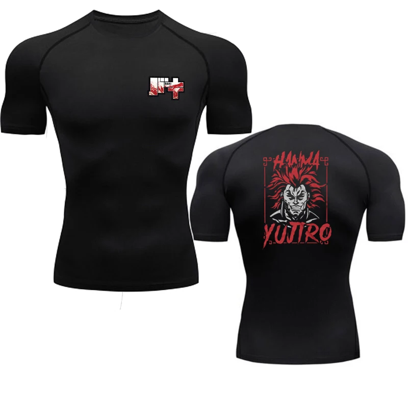 Anime Baki Print Compression Tshirts for Men Gym Workout Fitness Running Summer Short Sleeve Top Tee Quick Dry Athletic T-Shirt