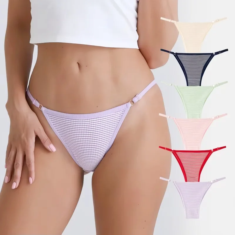 

1Pc Women's Thong Adjustable Buckle Panties Striped Seamless Underwear Winter Warm Comfort G-string Women Sexy Lingerie