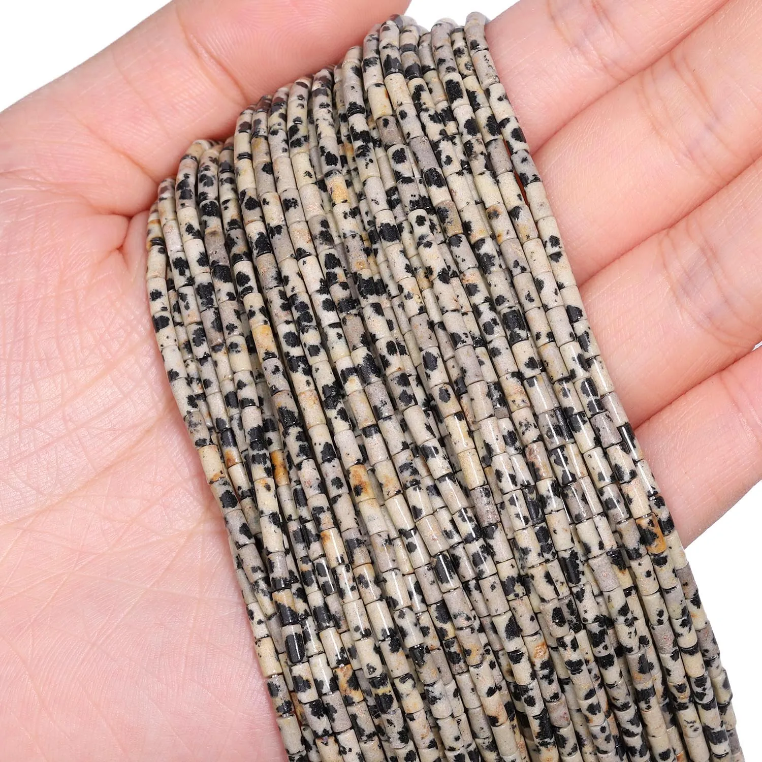 2x4mm Column Shape Natural Stone Dalmatian Jasper Beads Round Tube Spacer Beads for Jewelry Making DIY Energy Bracelet Accessory