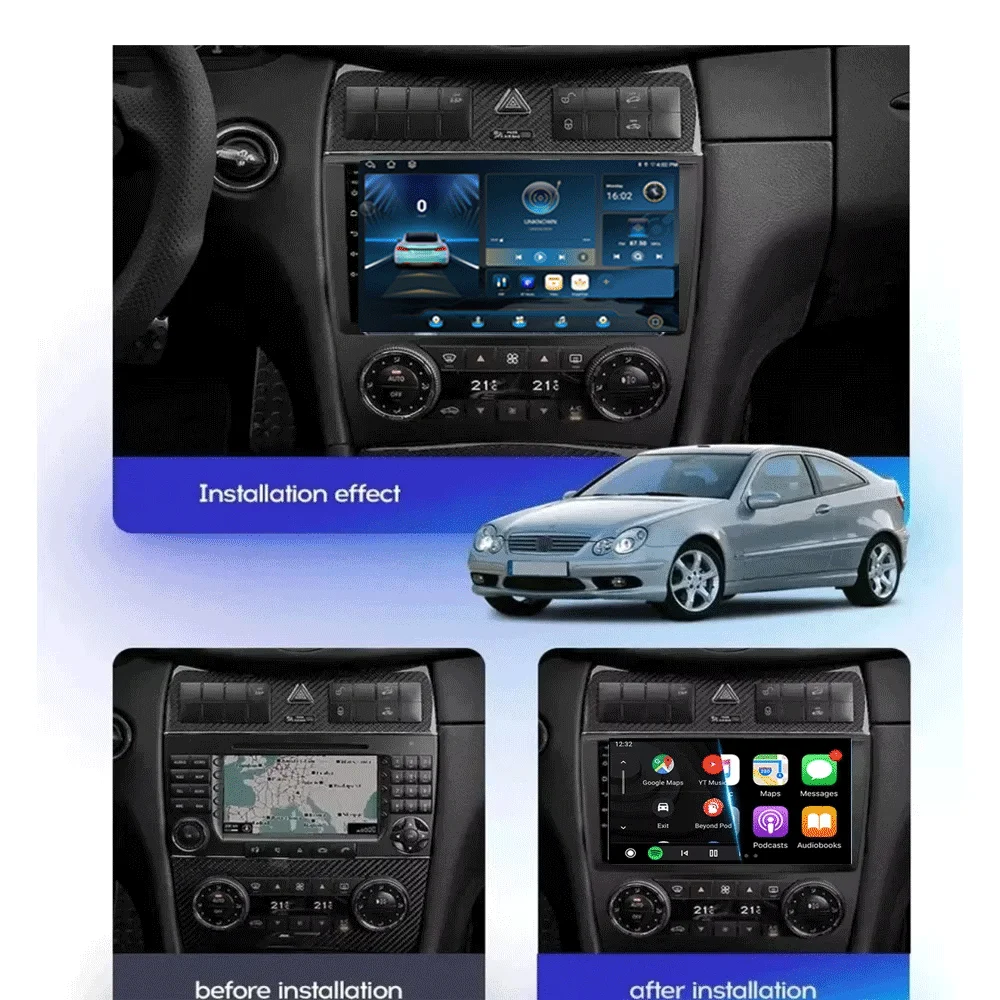 Android 16 For Mercedes Benz W203 W209 C180 C200 C220 C230 2005 - 2009 Stereo Car Radio Multimedia Navigation GPS Carplay AUTO