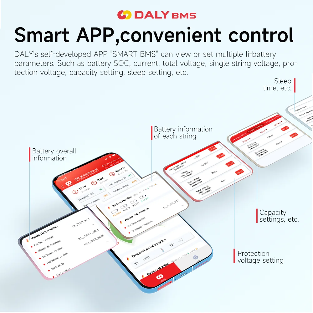Daly Smart BMS Lifepo4 4S 12V 7S 8S 24V 10S 36V 13S 16S 48V 100A BMS Bluetooth Płytka Ochronna BMS do Akumulatorów Li-ion 3.7V NMC LFP — zdjęcie produktu 5
