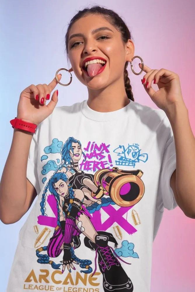 Jinx Arcane T-Shirt Japanese Anime Cartoon Jinx Arcane Graphic T-Shirt All Size