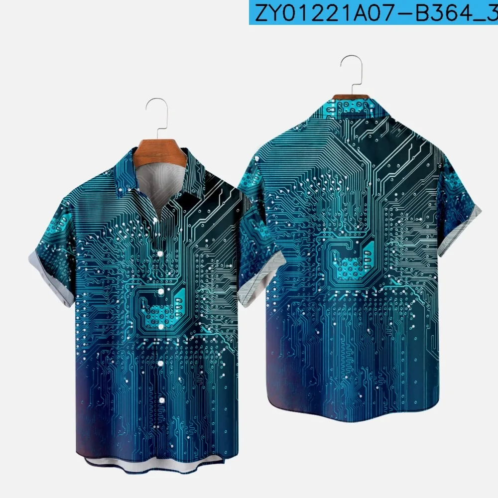 

Men's Hawaiian T-Shirt Y2K Hombre Fashion Shirt Circuit Board 3D Printed Warm Casual Short Sleeve Beach Oversized Clothes
