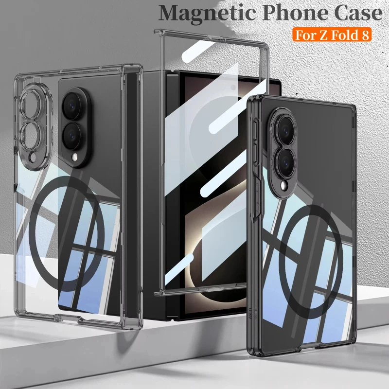 Magnetic Phone Case For Samsung Galaxy Z Fold 8 Clear Shockproof Protective Airbag Transparent Cover Built-in Screen Protector